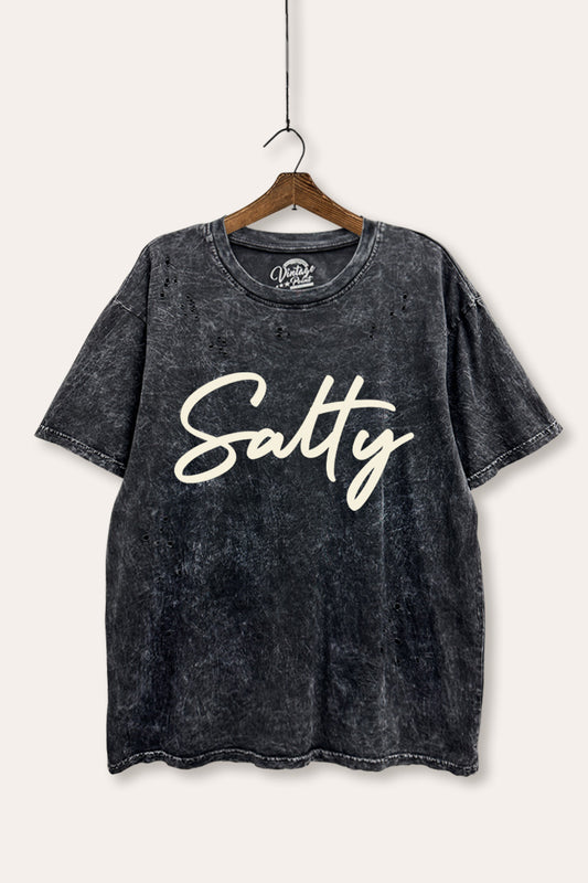 Salty Cursive Coastal Graphic Mineral Wash Distress Tee