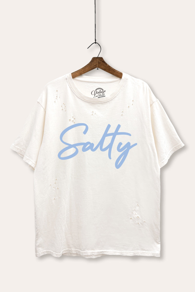 "salty" graphic laser cut distress tee