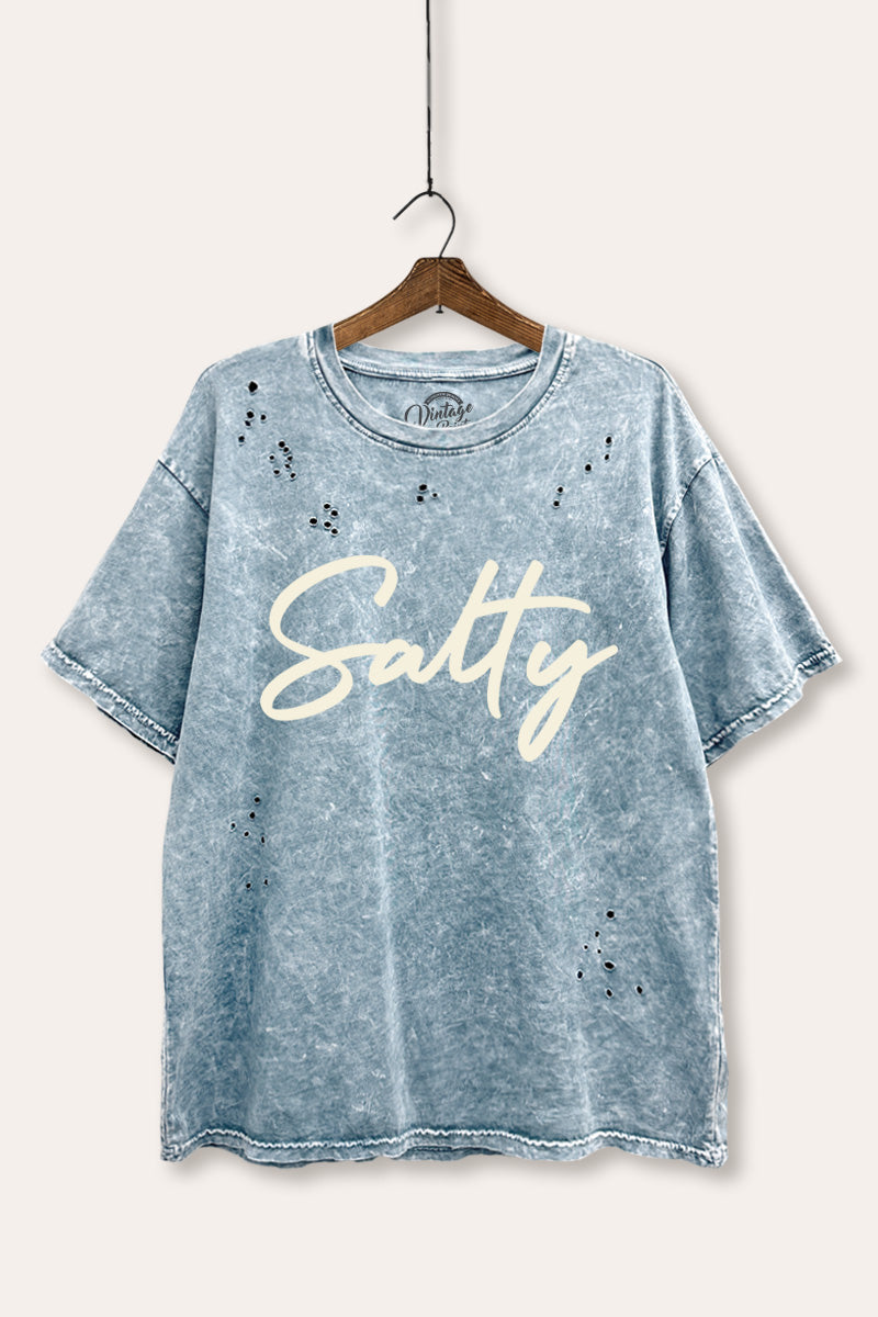 "salty" graphic laser cut distress tee