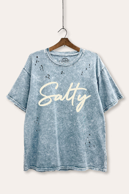 Salty Cursive Coastal Graphic Mineral Wash Distress Tee