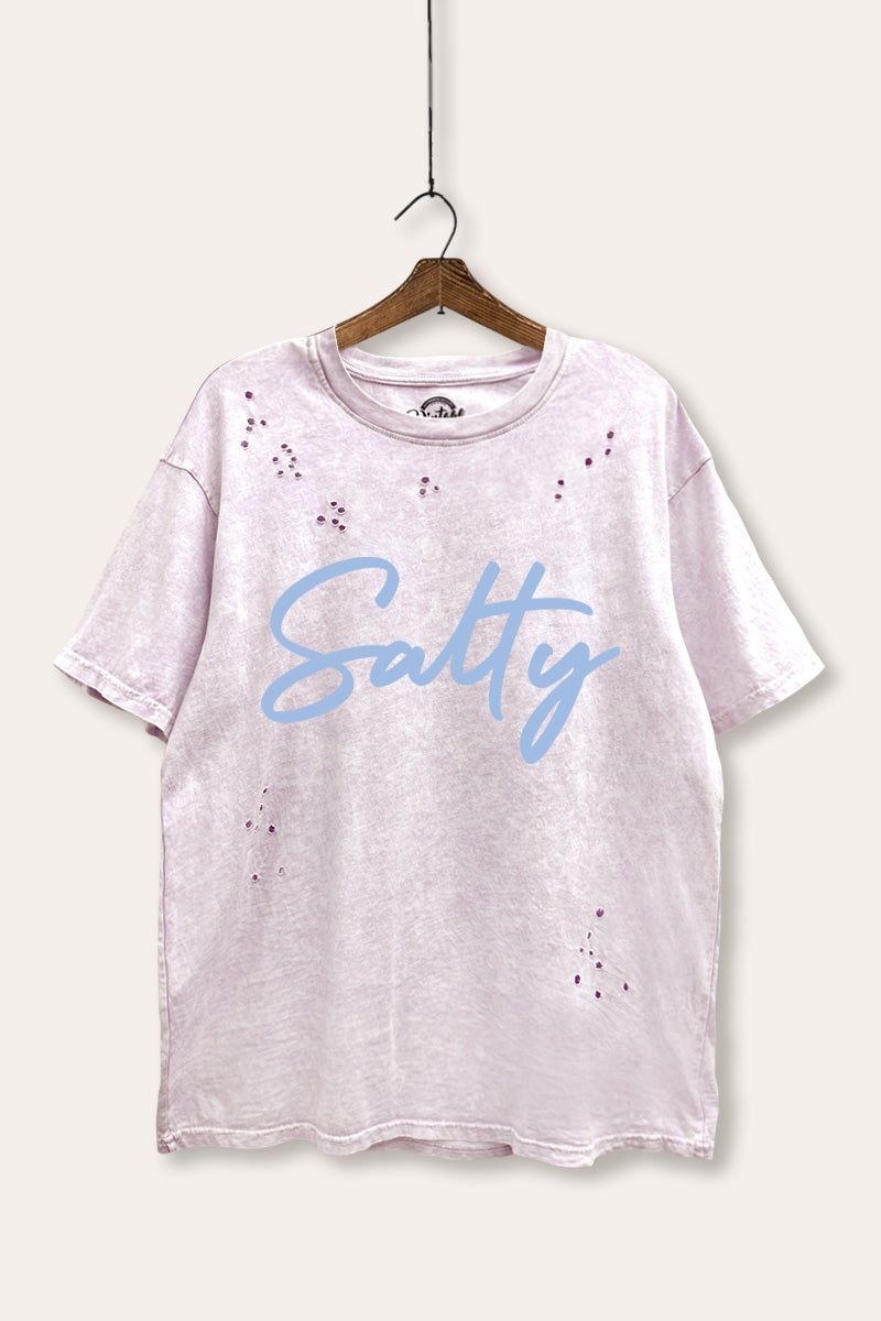 "salty" graphic laser cut distress tee