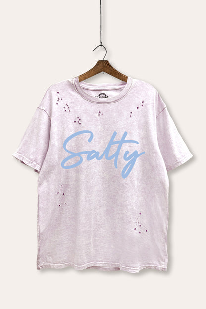 Salty Cursive Coastal Graphic Mineral Wash Distress Tee