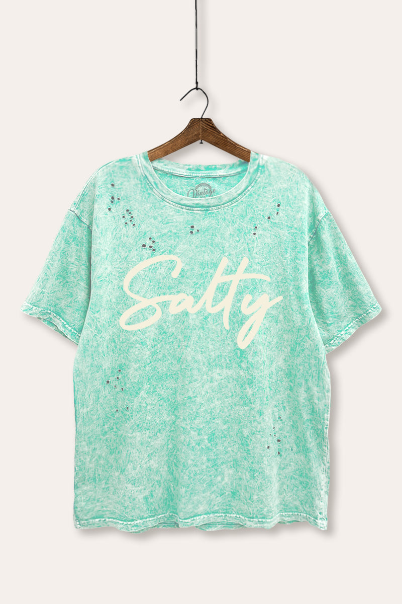 "salty" graphic laser cut distress tee