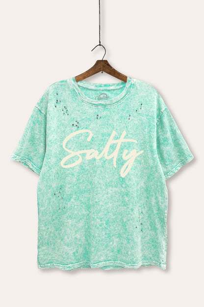 Salty Cursive Coastal Graphic Mineral Wash Distress Tee