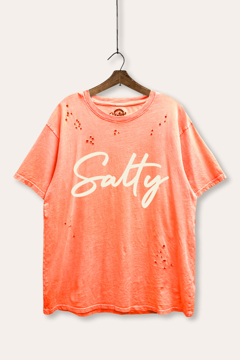"salty" graphic laser cut distress tee