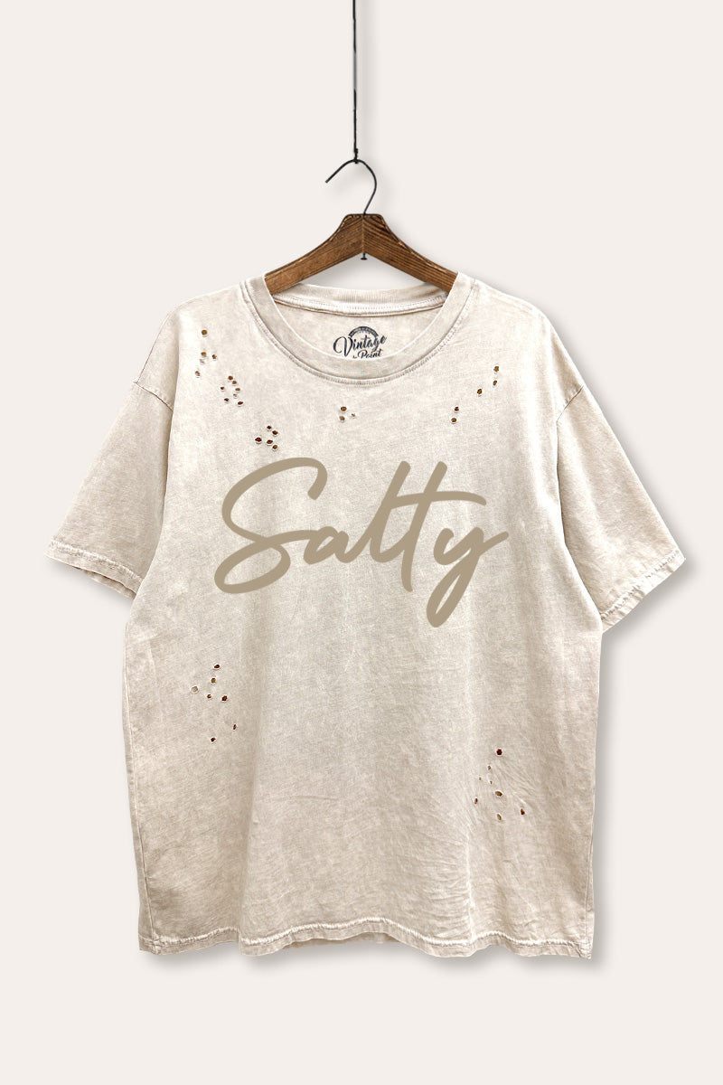 "salty" graphic laser cut distress tee