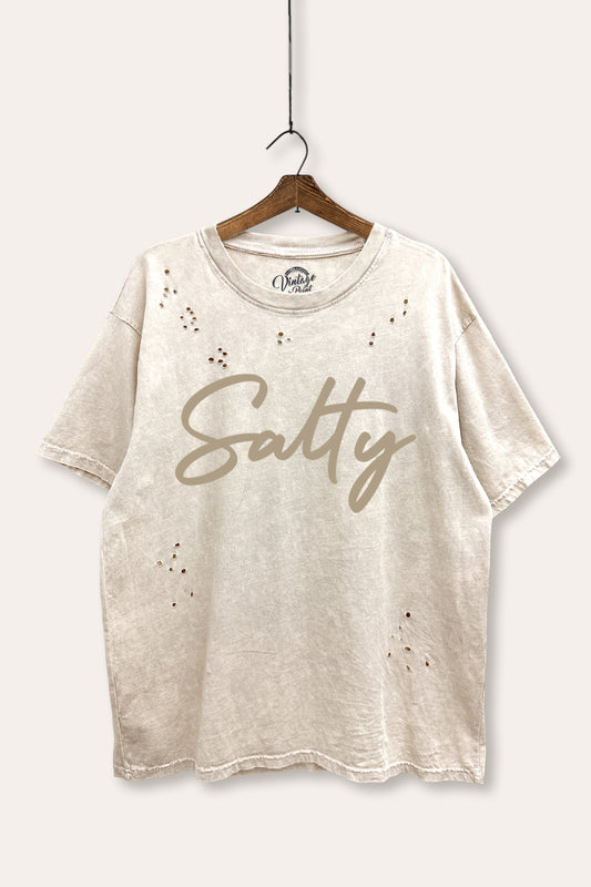 "salty" graphic mineral wash laser distress tee