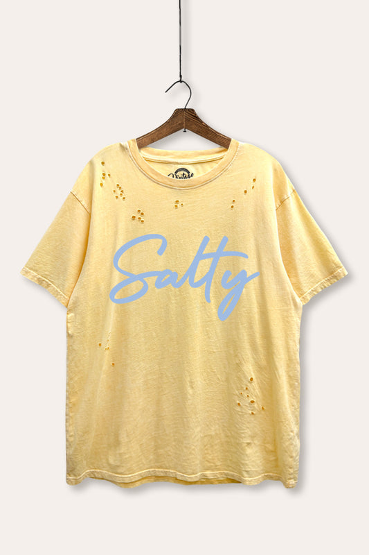 Salty Cursive Coastal Graphic Mineral Wash Distress Tee