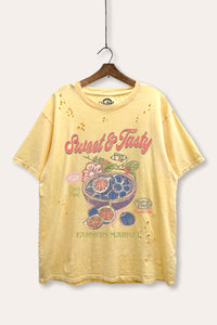 sweet & tasty blueberries graphic laser cut distress tee