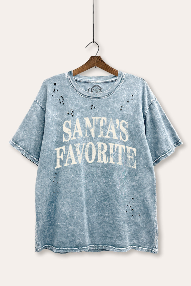 "santa's favorite" stacked graphic laser cut boxy tee