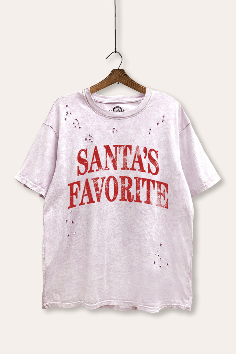 "santa's favorite" stacked graphic laser cut boxy tee