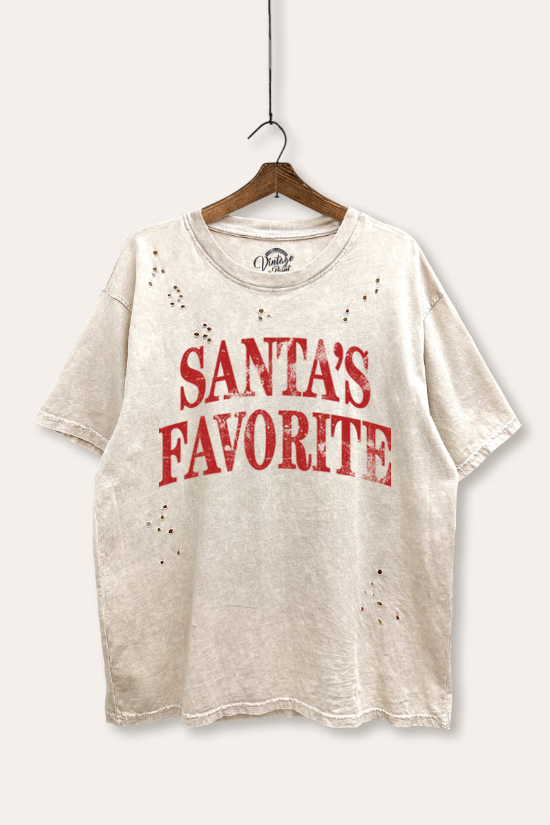 "santa's favorite" stacked graphic laser cut boxy tee