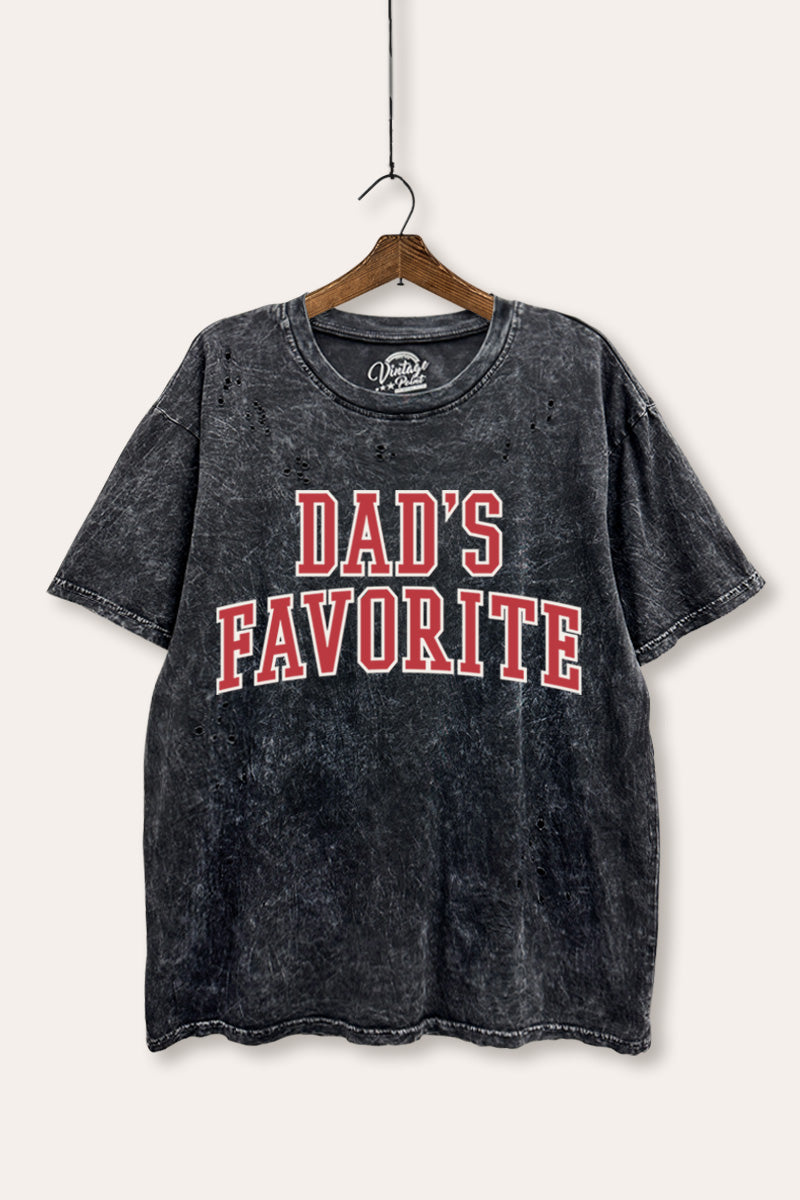 "dad's favorite" graphic mineral wash laser distress tee