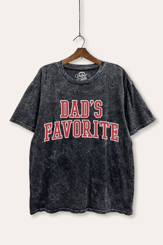 "dad's favorite" graphic mineral wash laser distress tee