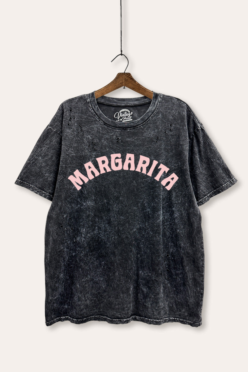 "margarita" graphic laser cut distress tee