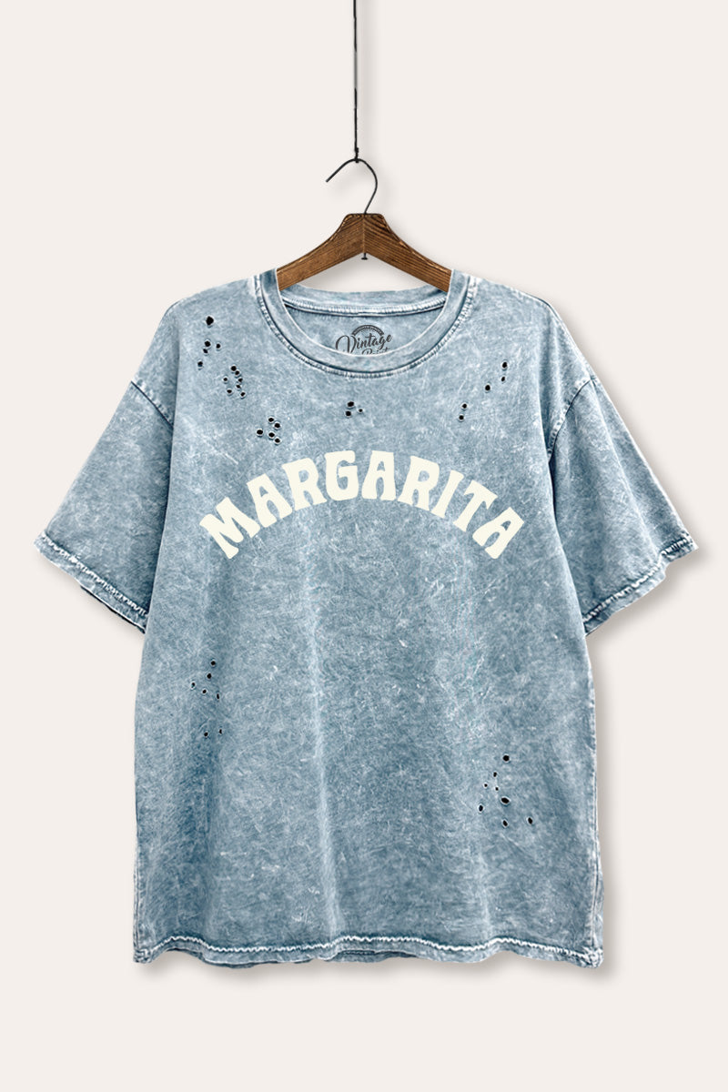 "margarita" graphic laser cut distress tee