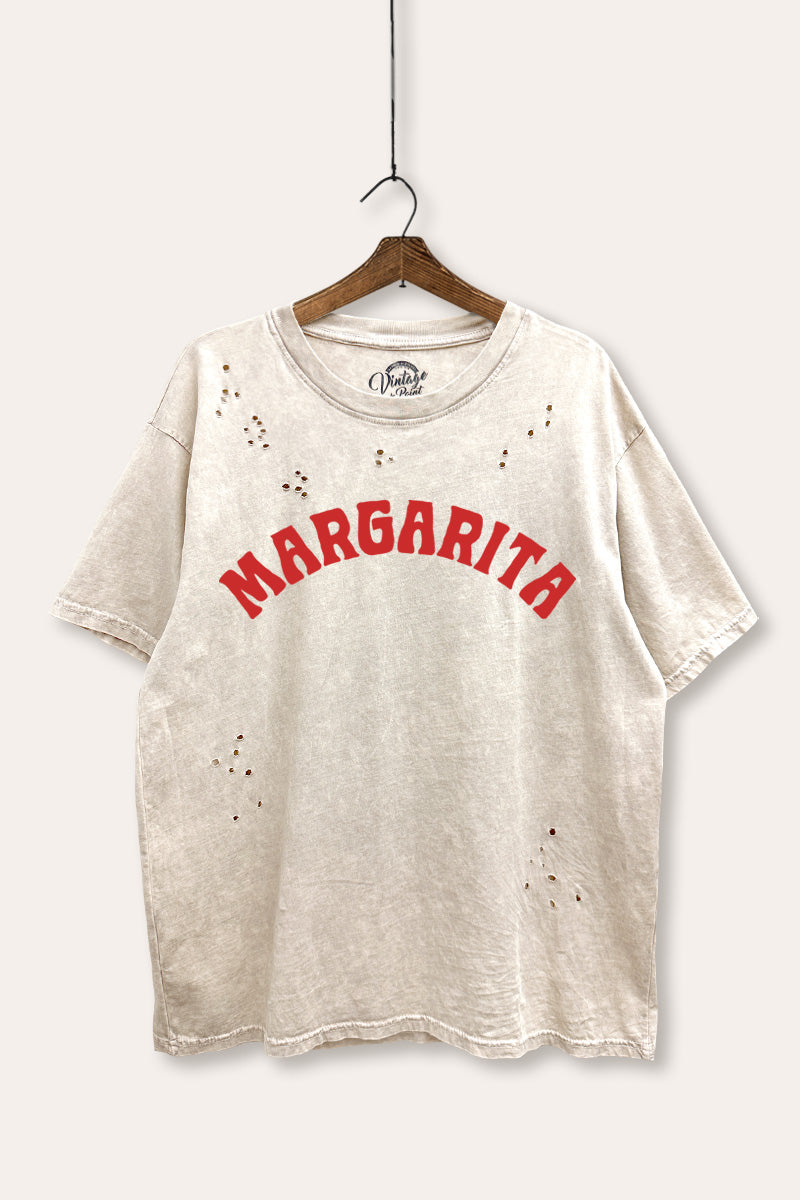 "margarita" graphic laser cut distress tee