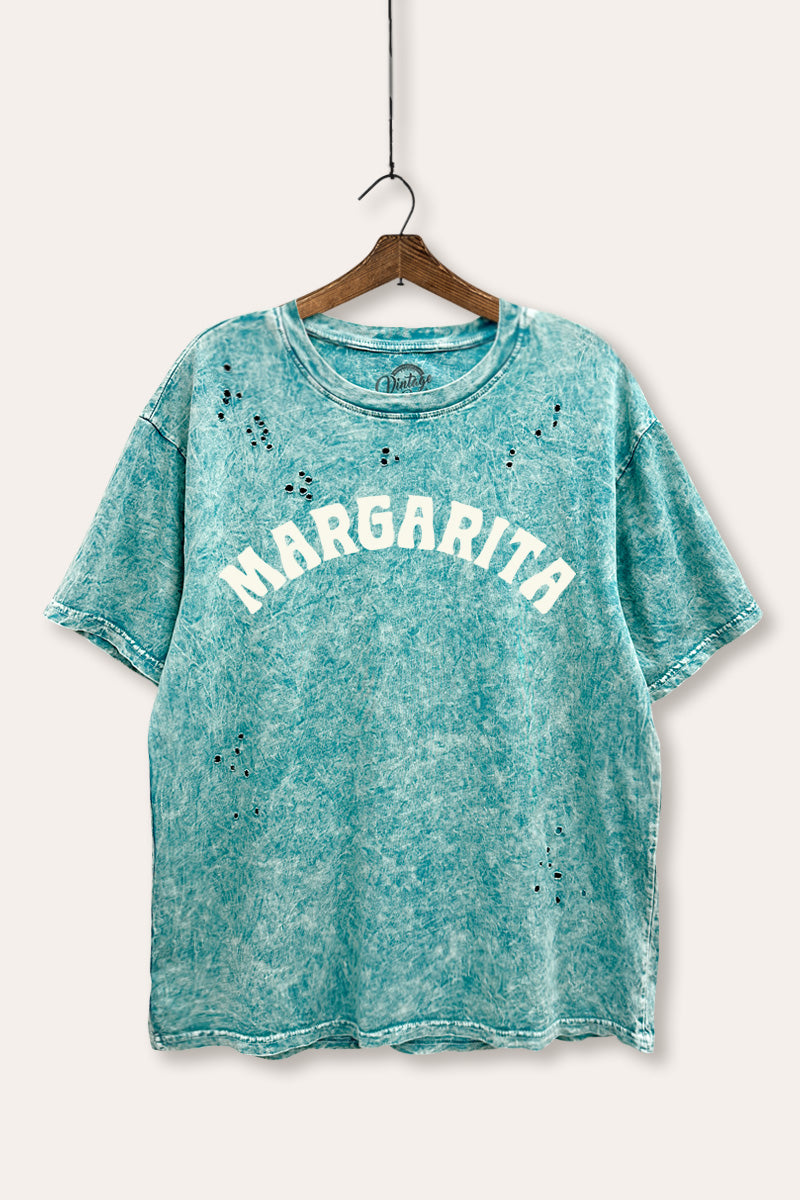 "margarita" graphic laser cut distress tee