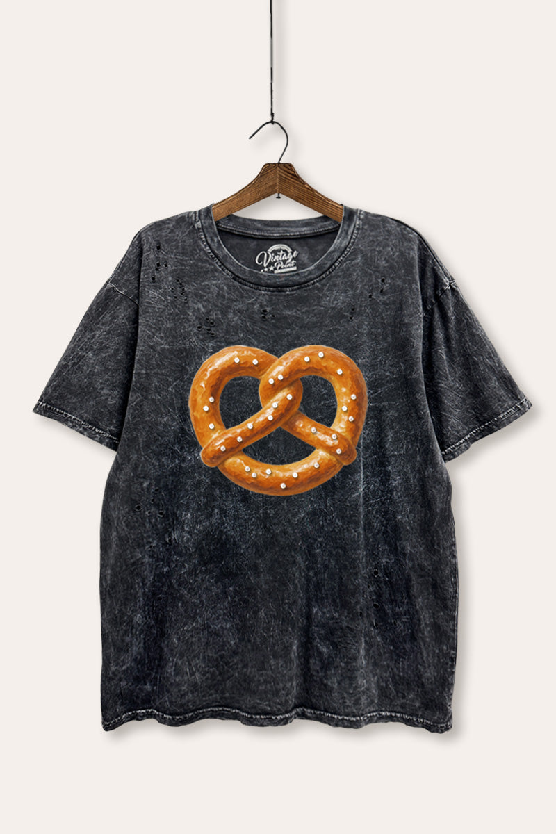 pretzel graphic laser cut distress tee