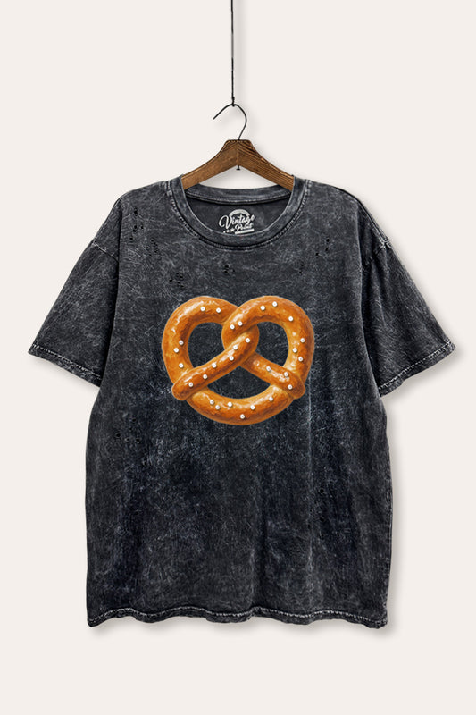 Baked Pretzel Graphic Mineral Wash Distress Tee