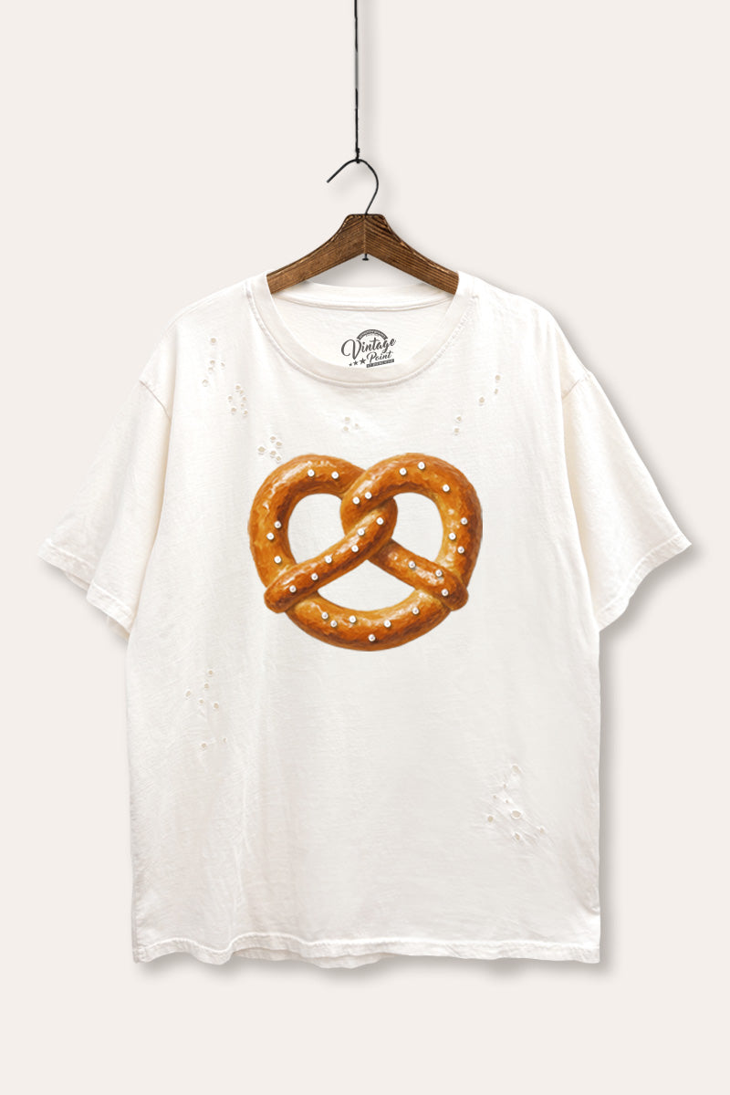 pretzel graphic laser cut distress tee
