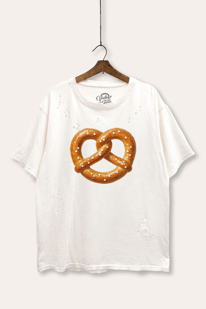 Baked Pretzel Graphic Mineral Wash Distress Tee