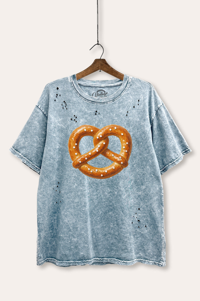 pretzel graphic laser cut distress tee