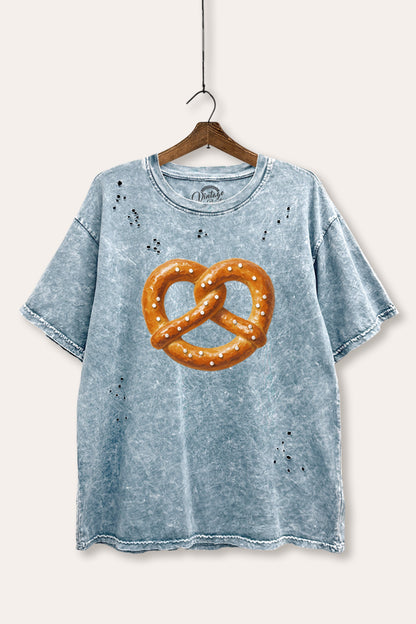 Baked Pretzel Graphic Mineral Wash Distress Tee