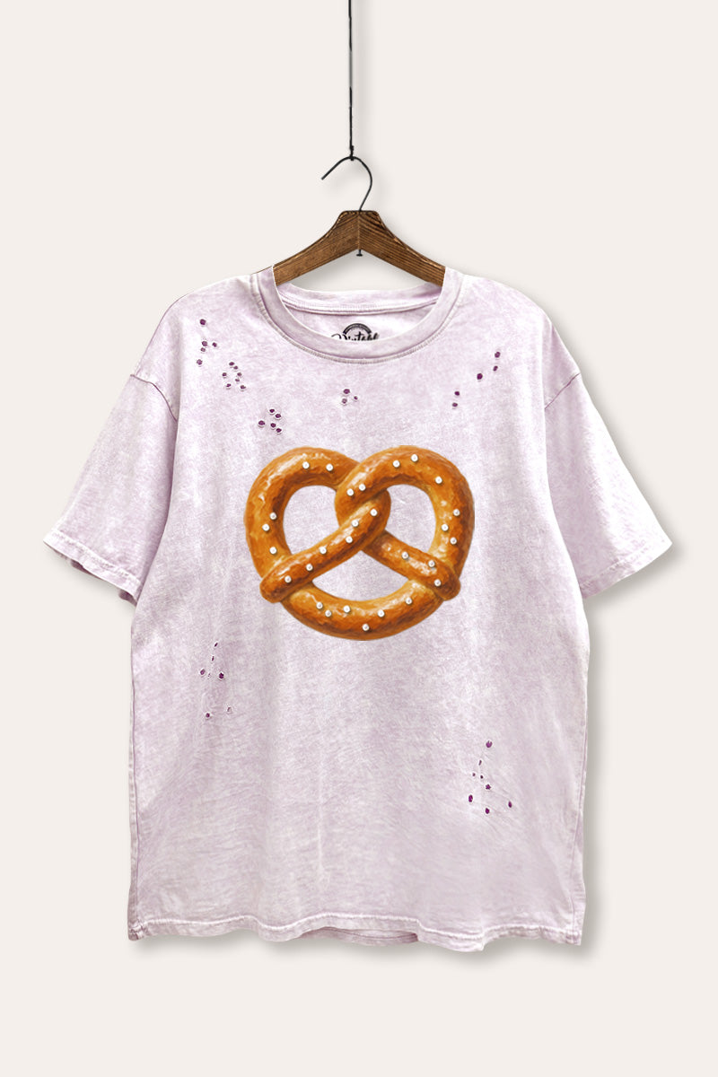 pretzel graphic laser cut distress tee