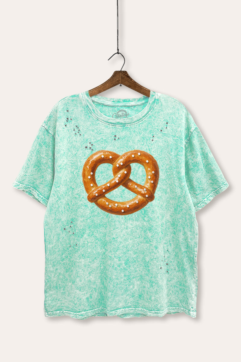 pretzel graphic laser cut distress tee