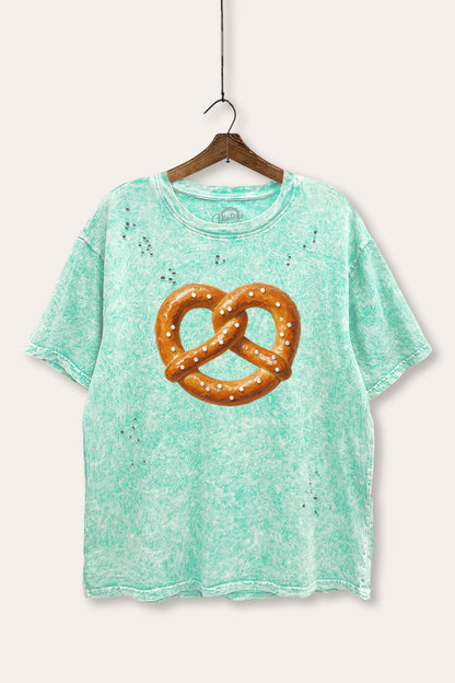 Baked Pretzel Graphic Mineral Wash Distress Tee