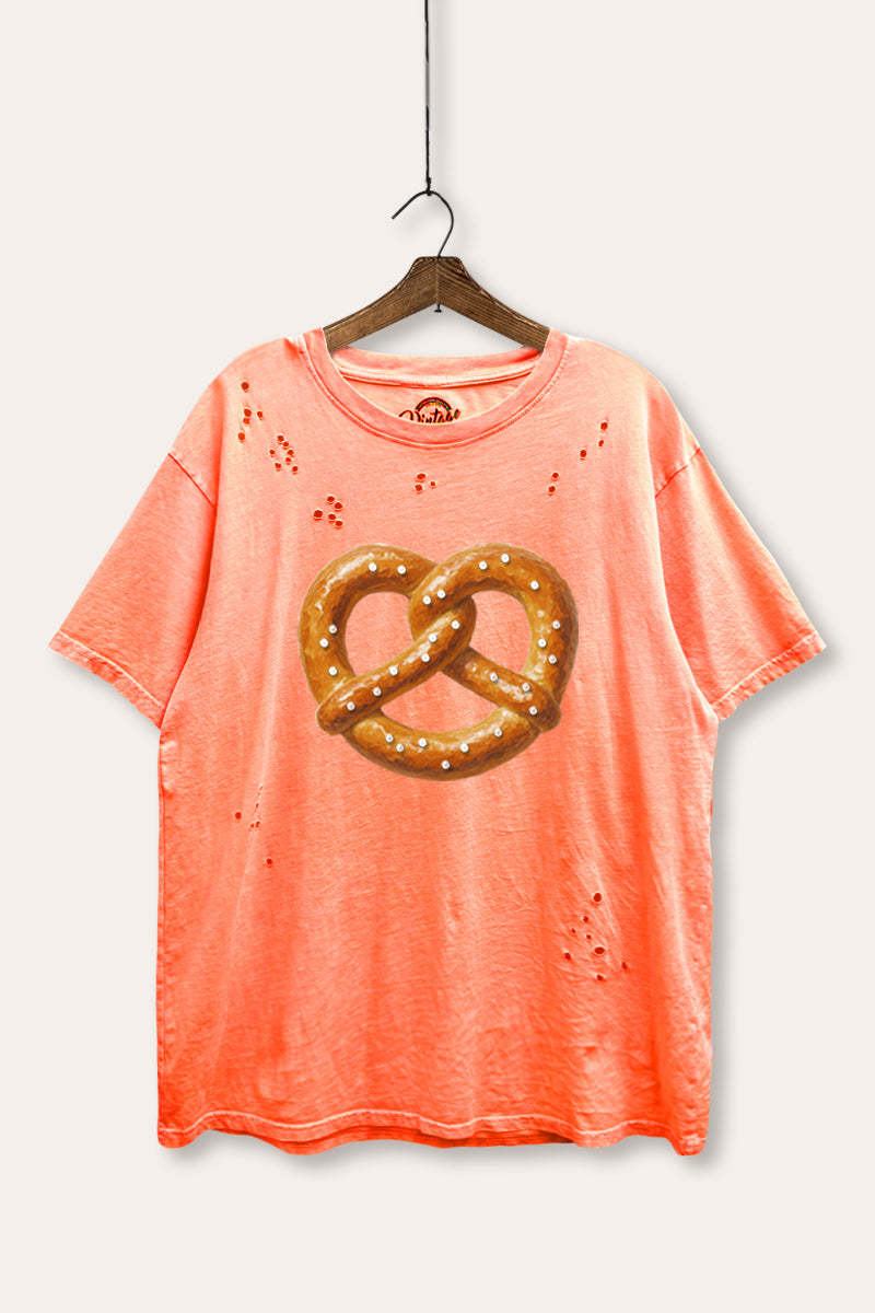 pretzel graphic laser cut distress tee