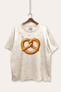 pretzel graphic laser cut distress tee