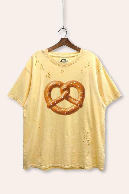 Baked Pretzel Graphic Mineral Wash Distress Tee