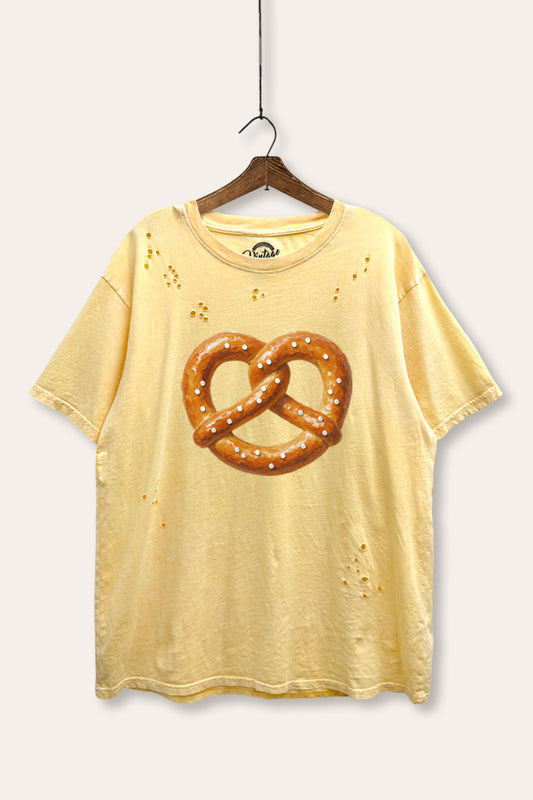 Baked Pretzel Graphic Mineral Wash Distress Tee