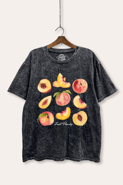 Just Peachy Fruit Graphic Mineral Wash Distress Tee