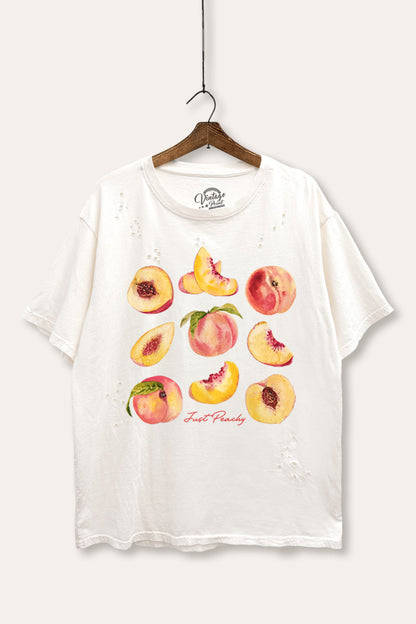 Just Peachy Fruit Graphic Mineral Wash Distress Tee