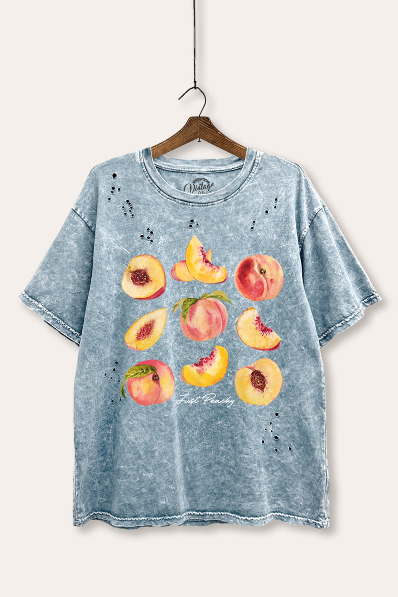 just peachy graphic laser cut distress tee