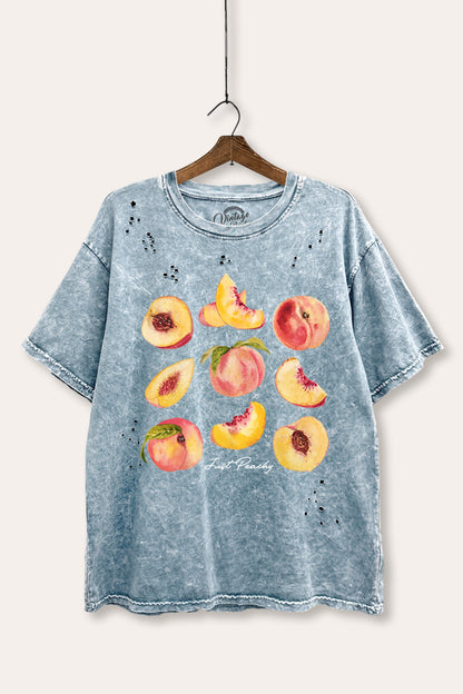 Just Peachy Fruit Graphic Mineral Wash Distress Tee