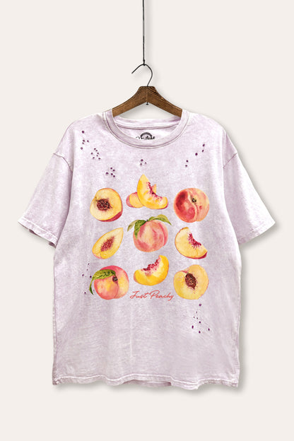 Just Peachy Fruit Graphic Mineral Wash Distress Tee
