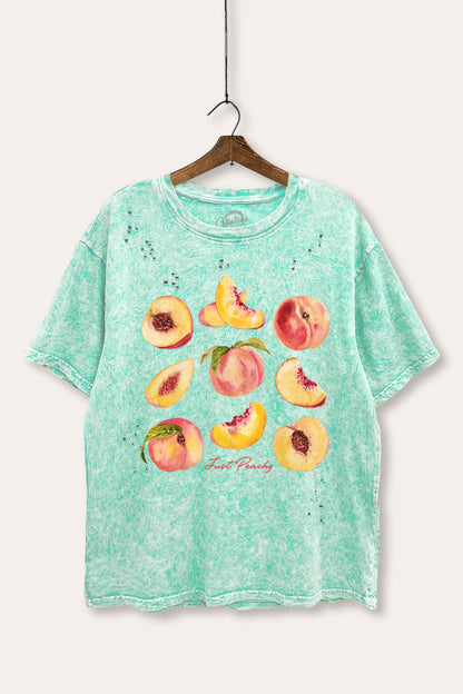 Just Peachy Fruit Graphic Mineral Wash Distress Tee