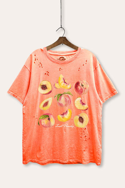 Just Peachy Fruit Graphic Mineral Wash Distress Tee