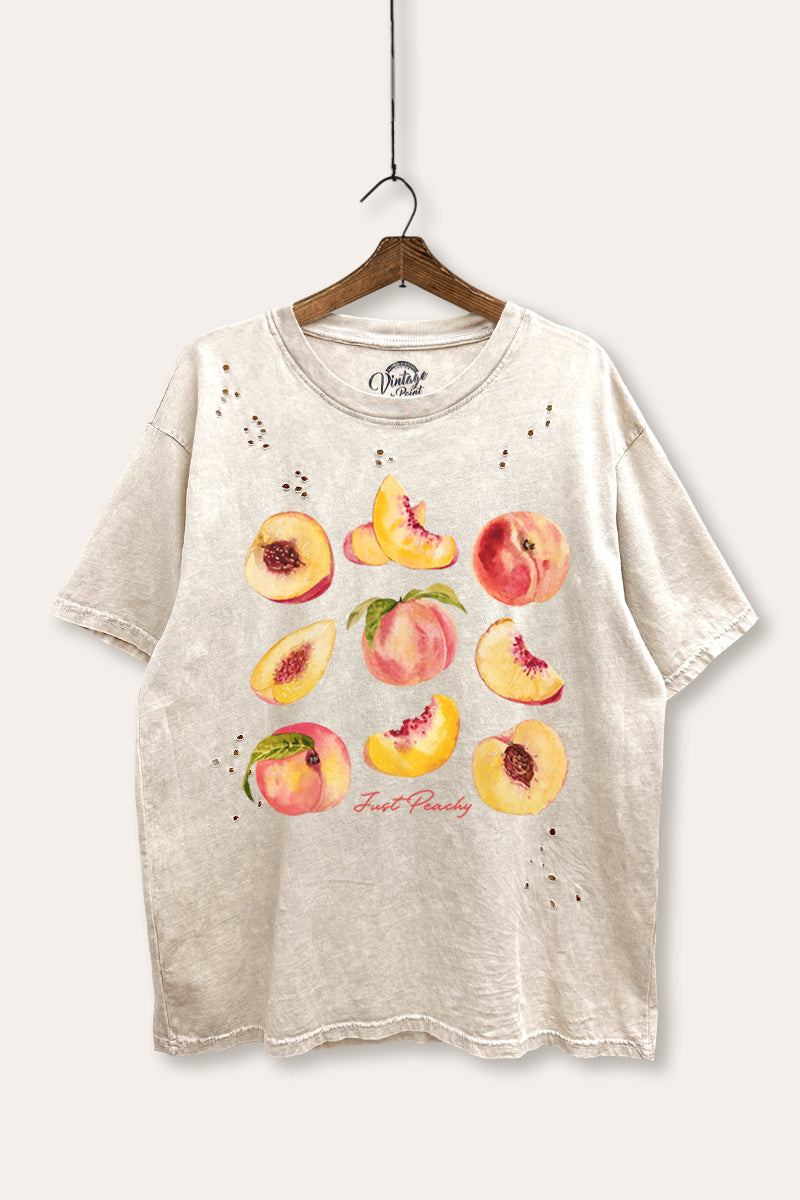 just peachy graphic laser cut distress tee