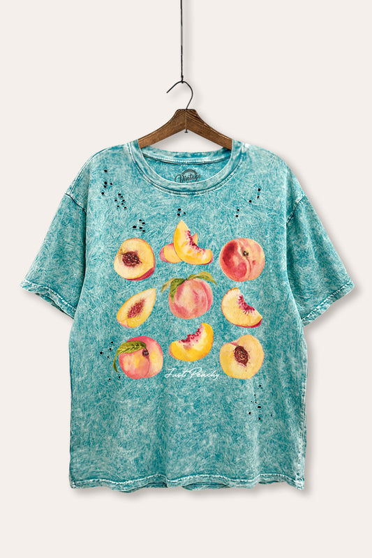 just peachy graphic mineral wash laser distress tee