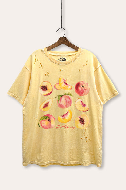 Just Peachy Fruit Graphic Mineral Wash Distress Tee