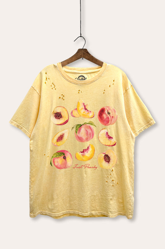 Just Peachy Fruit Graphic Mineral Wash Distress Tee