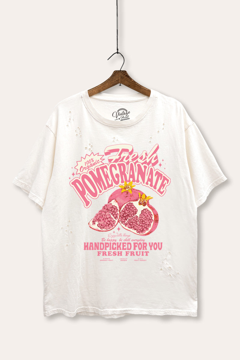 fresh pomegranate graphic laser cut distress tee