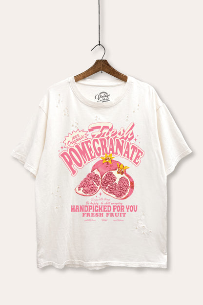Fresh Pomegranate Fruit Graphic Mineral Wash Distress Tee