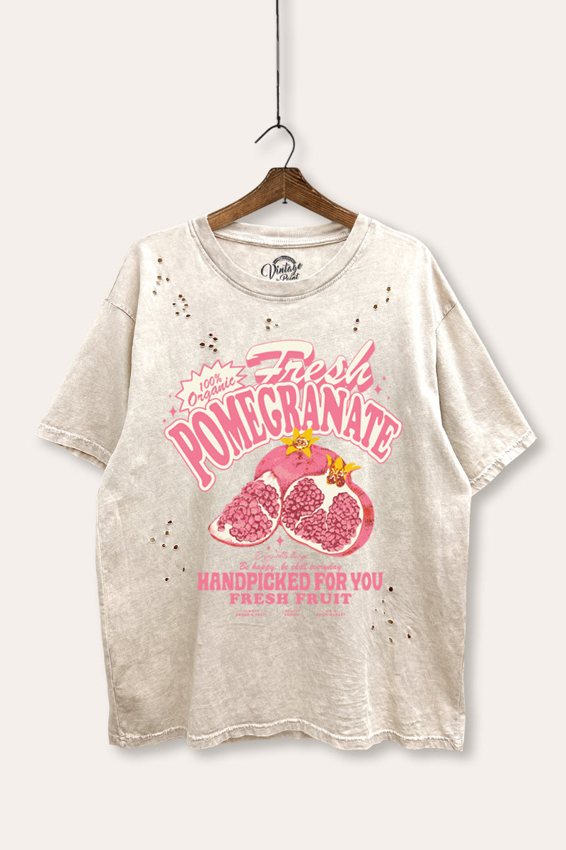 fresh pomegranate graphic laser cut distress tee