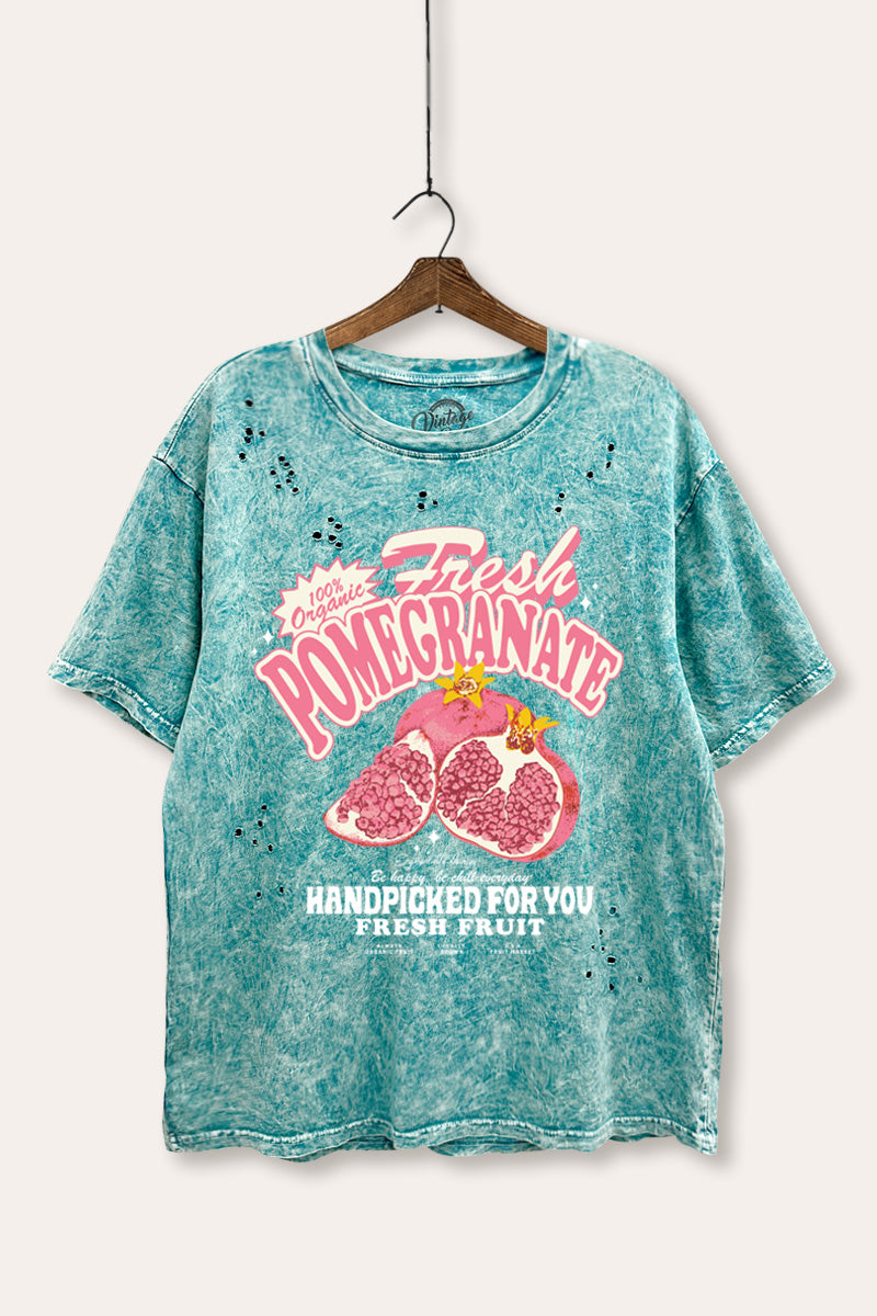 fresh pomegranate graphic laser cut distress tee